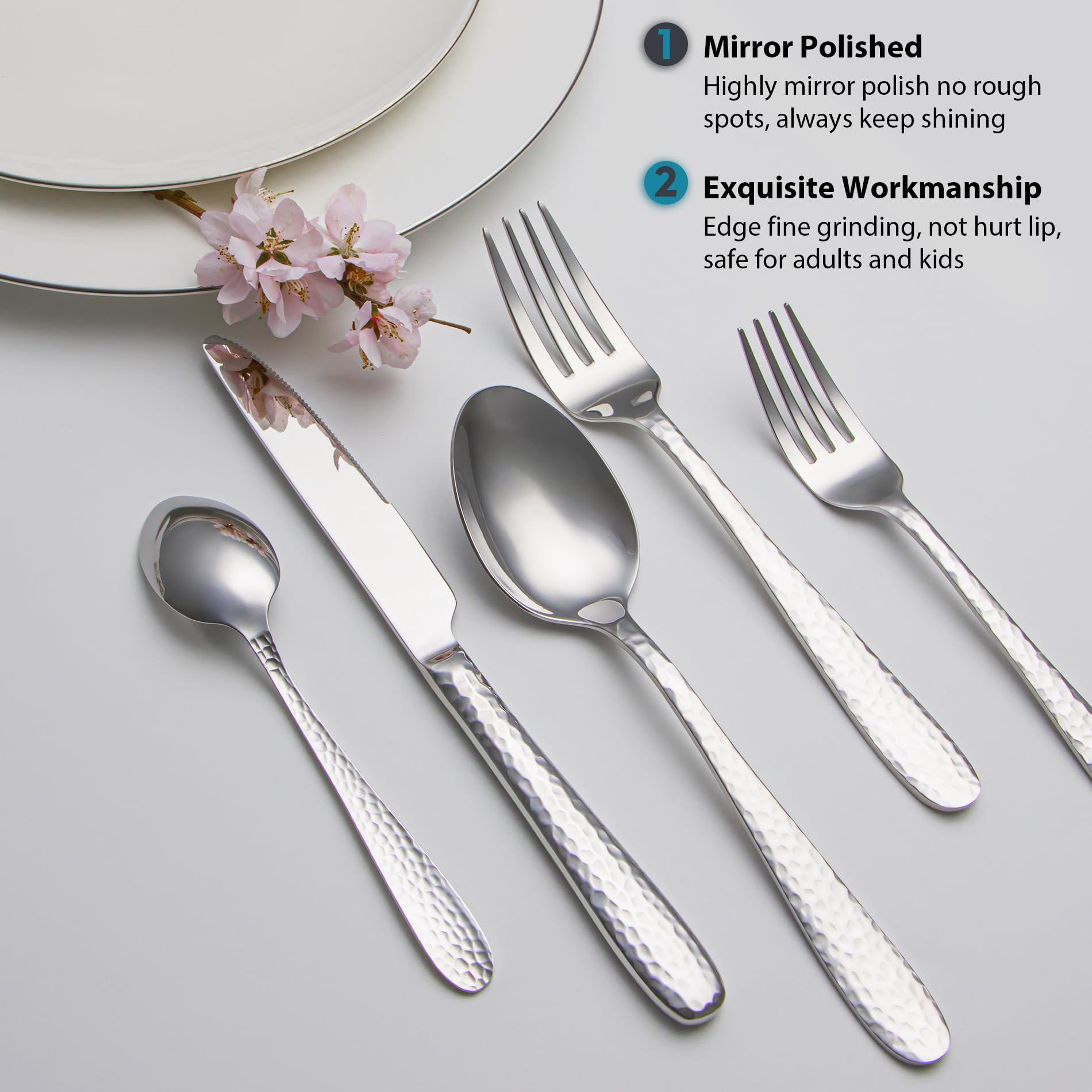 EIUBUIE hammered silverware eight-person teaspoon for precise stirring