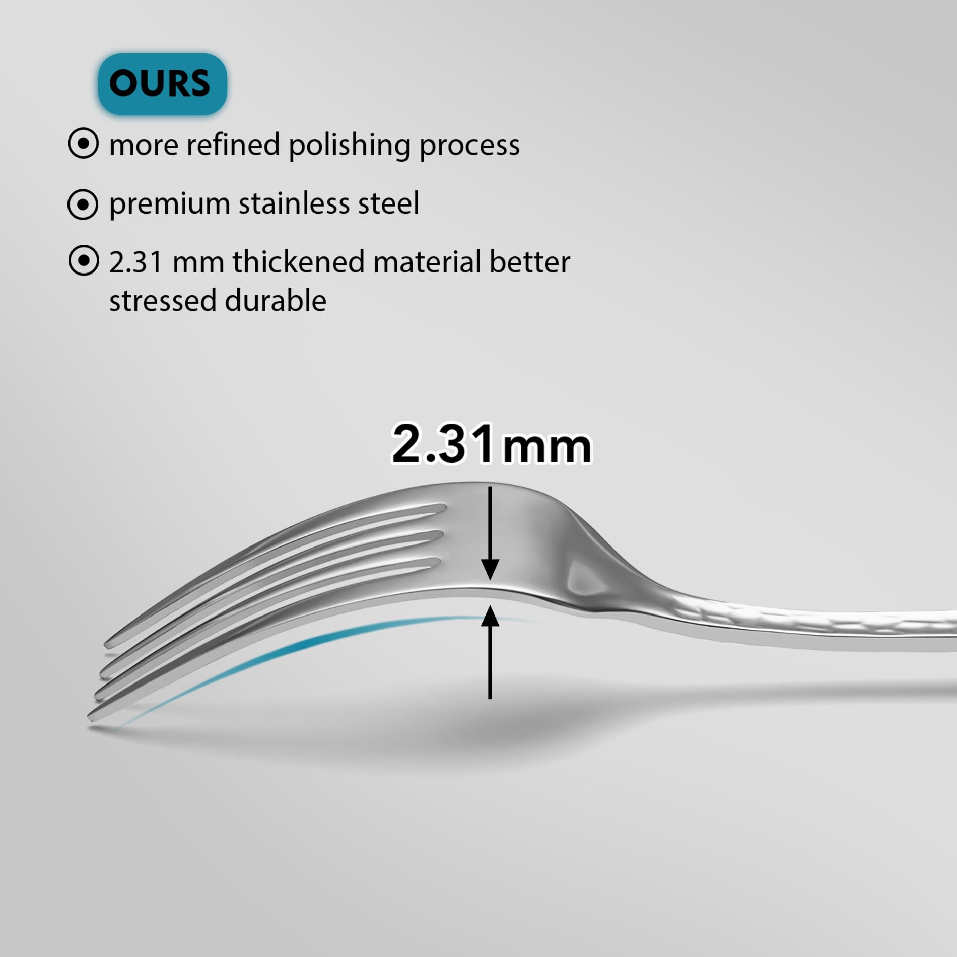 EIUBUIE hammered-handle detail on each silverware piece