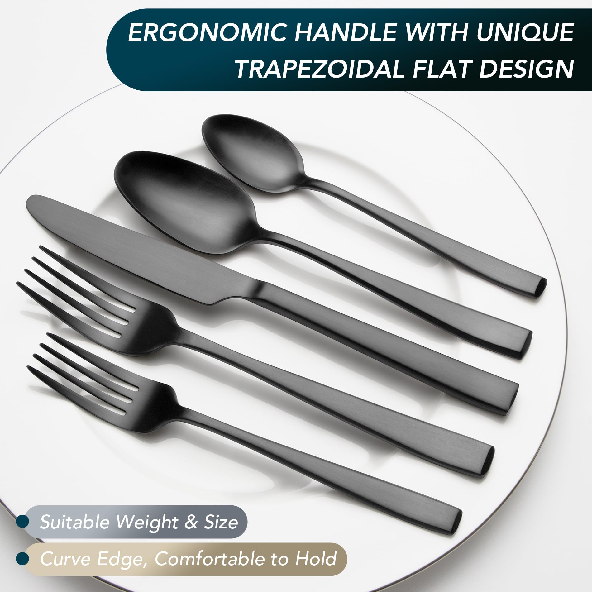 EIUBUIE matte black flatware dessert spoons offer smooth dining.