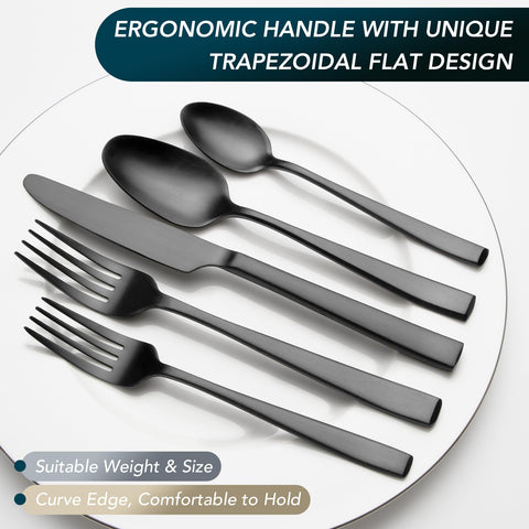 EIUBUIE matte black flatware dessert spoons offer smooth dining.