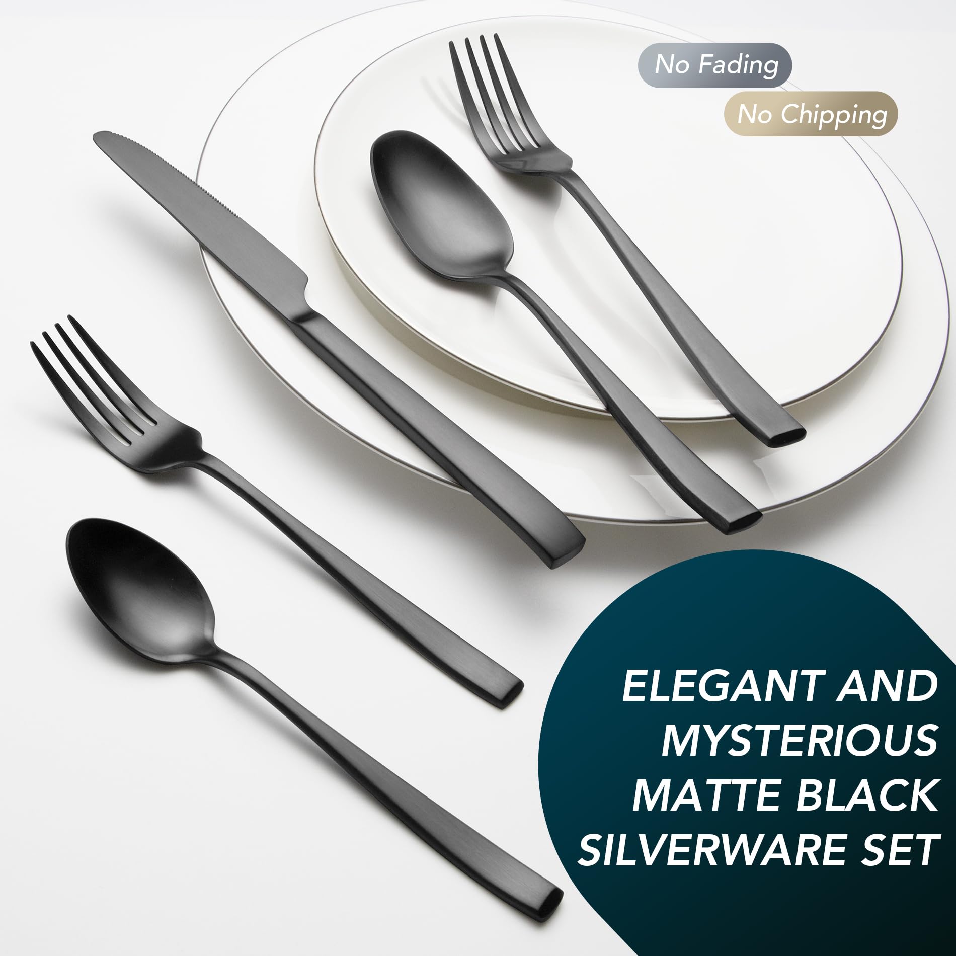 EIUBUIE matte black flatware forks ready for family dinners.