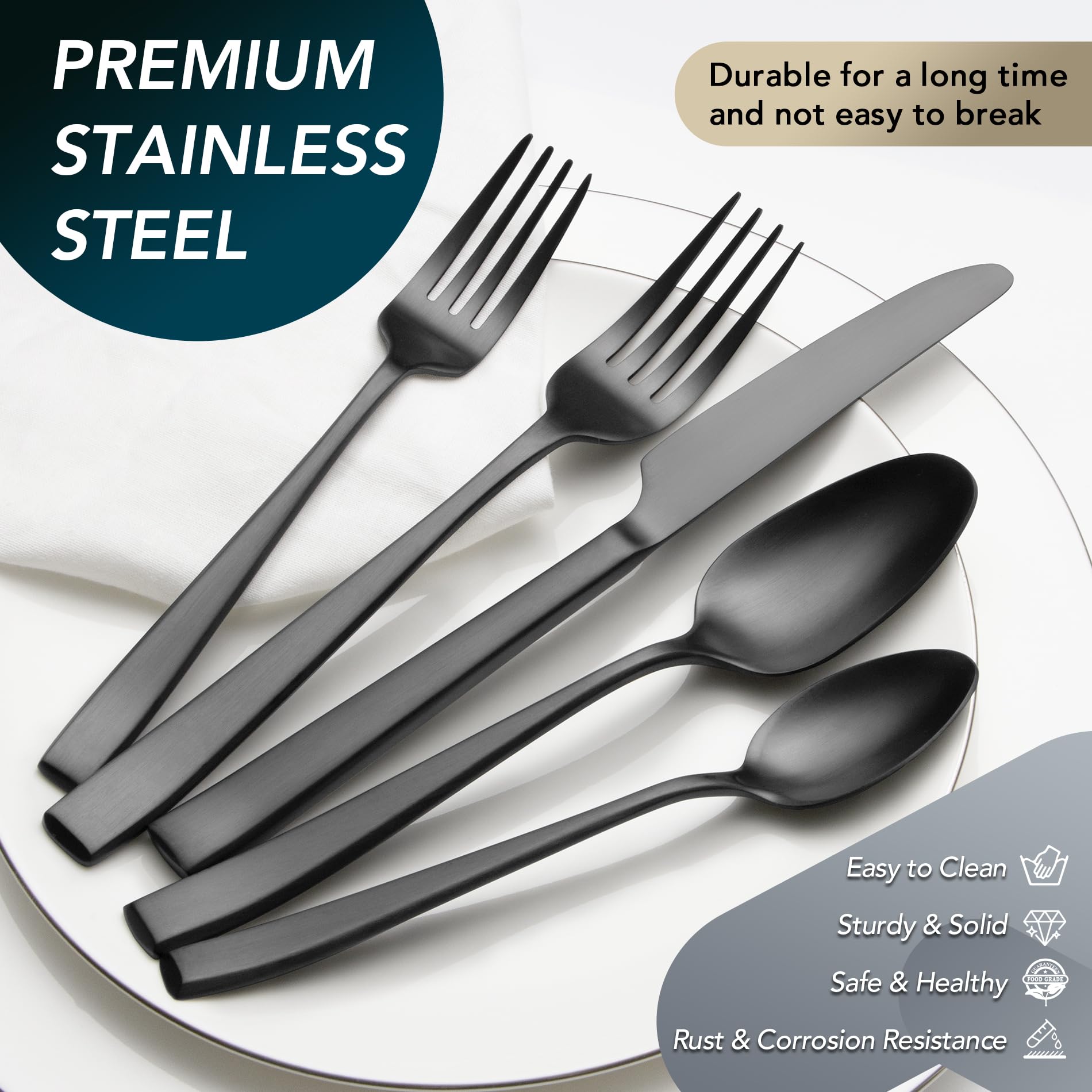 EIUBUIE matte black flatware spoons ideal for everyday meals.