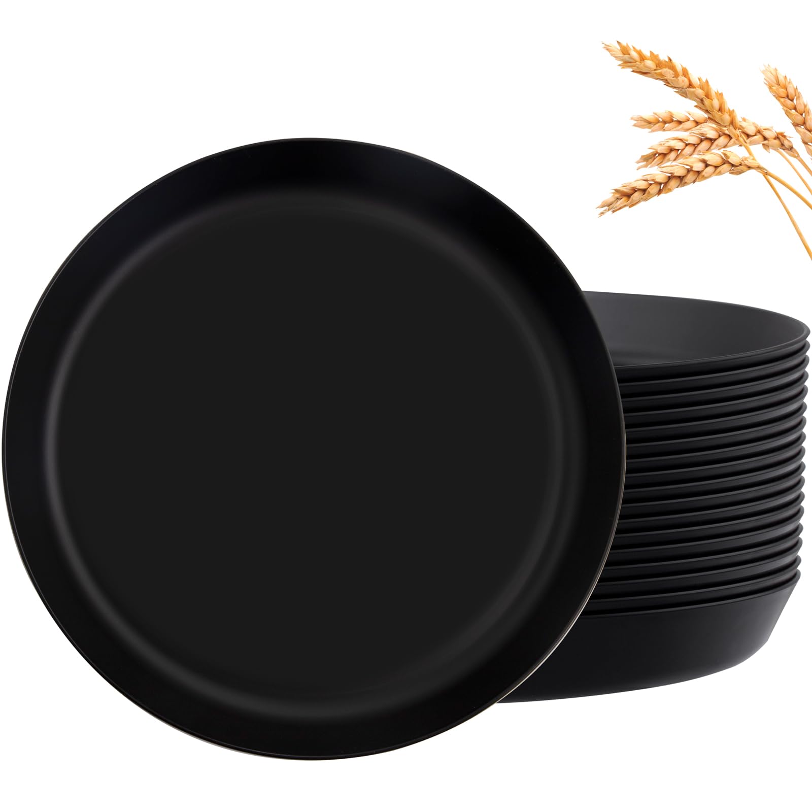 ejonirinjonir EI 18pcs black wheat straw plates with lip edge for durable daily meals