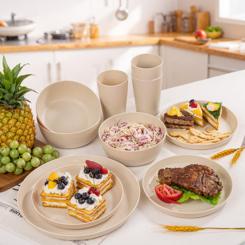 Deep plates offer portion control with EI 24pcs Wheat Straw Dinnerware Set