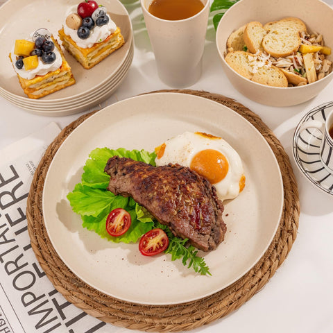 EI 24pcs Wheat Straw Dinnerware Set cups in dishwasher safe design for easy cleanup