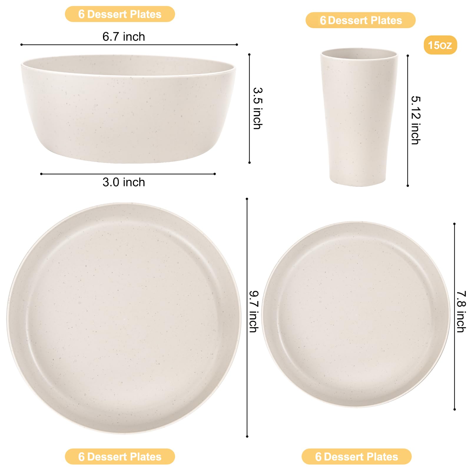 EI 24pcs Wheat Straw Dinnerware Set lightweight unbreakable ideal for outdoor camping