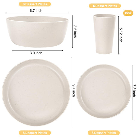 EI 24pcs Wheat Straw Dinnerware Set lightweight unbreakable ideal for outdoor camping
