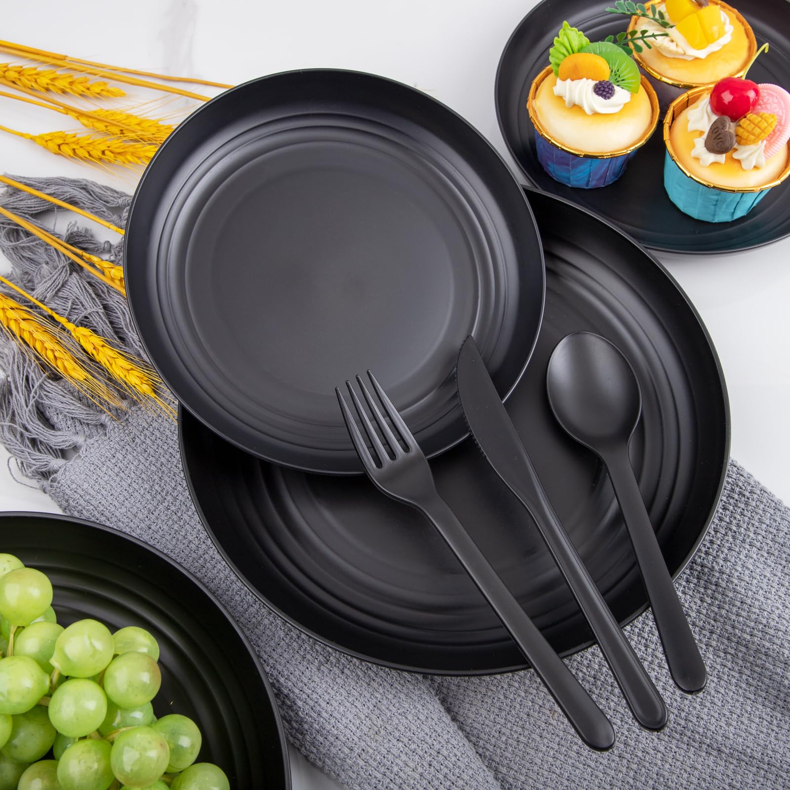 Ejonirinjonir EI 42pcs wheat straw dinnerware set dinner plates, light and sturdy.