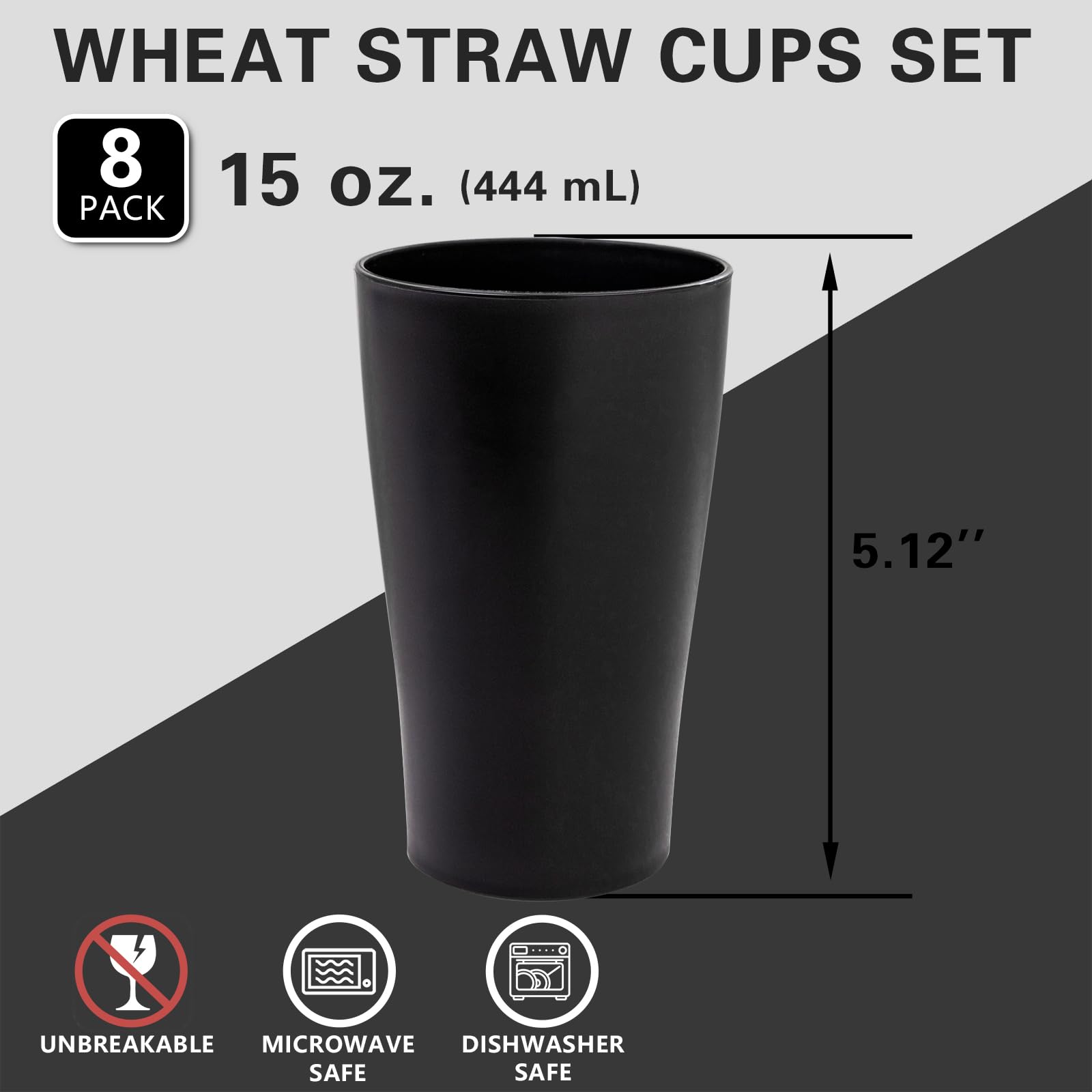 EI Black Wheat Straw Cups by ejonirinjonir, dishwasher-safe for easy cleanup.