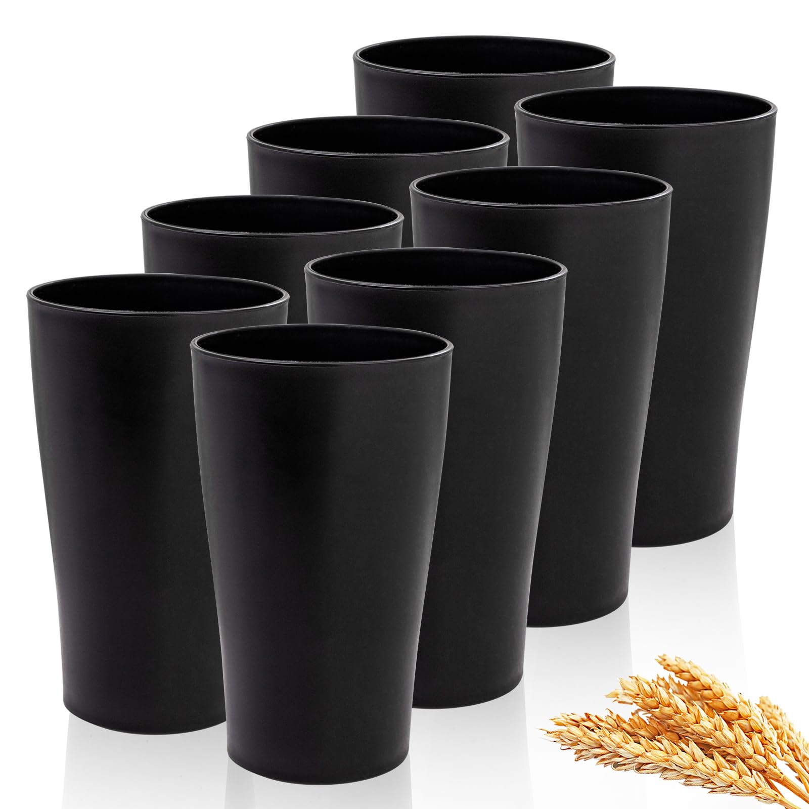 EI Black Wheat Straw Cups by ejonirinjonir, set of 8, durable for family meals.