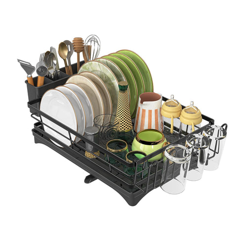 Ekisemio dish rack dual-compartment frees up counter space with better organization