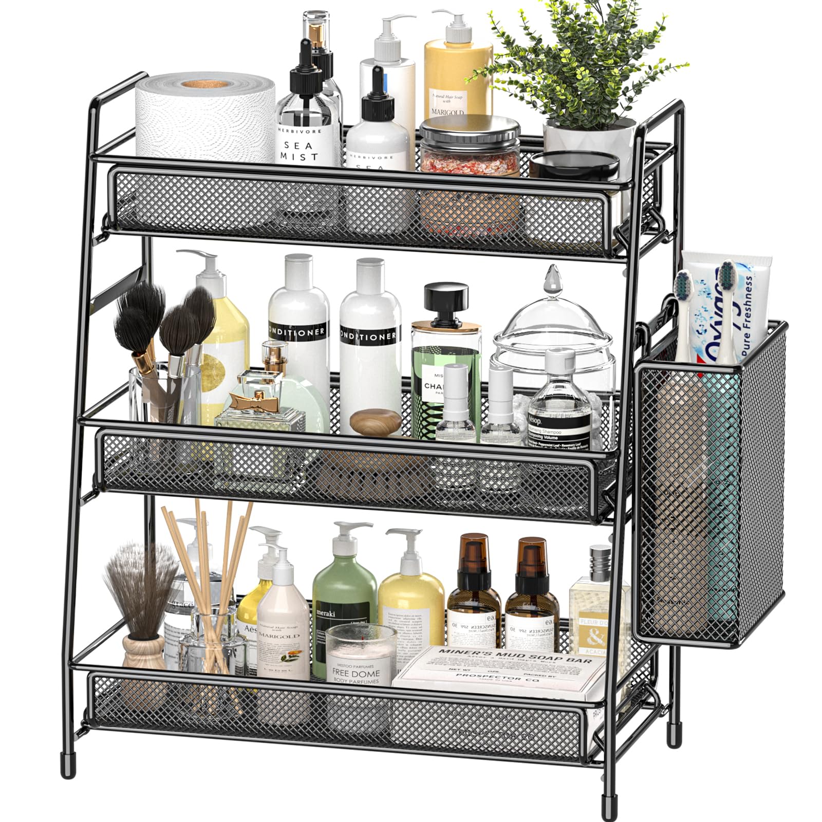 EKNITEY 3-tier countertop organizer on the sink for tidy storage.