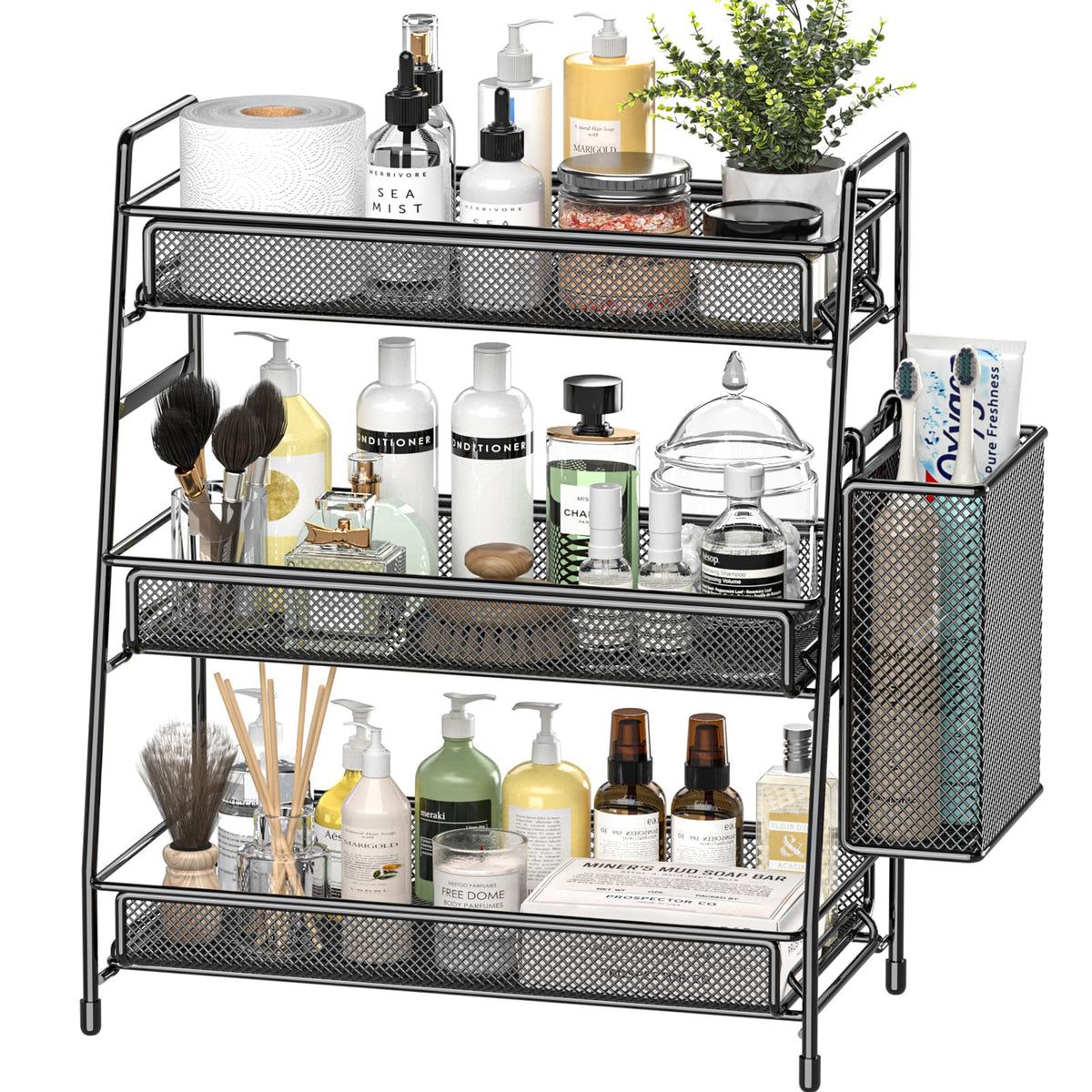 EKNITEY 3-tier countertop organizer on the sink for tidy storage.