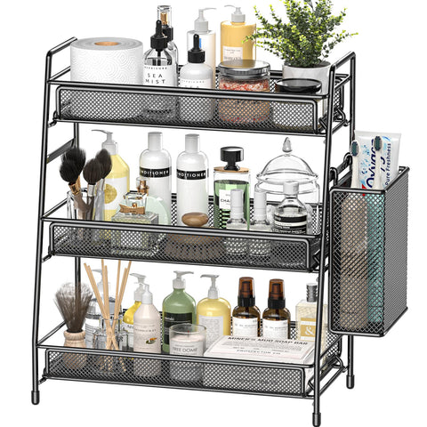 EKNITEY 3-tier countertop organizer on the sink for tidy storage.