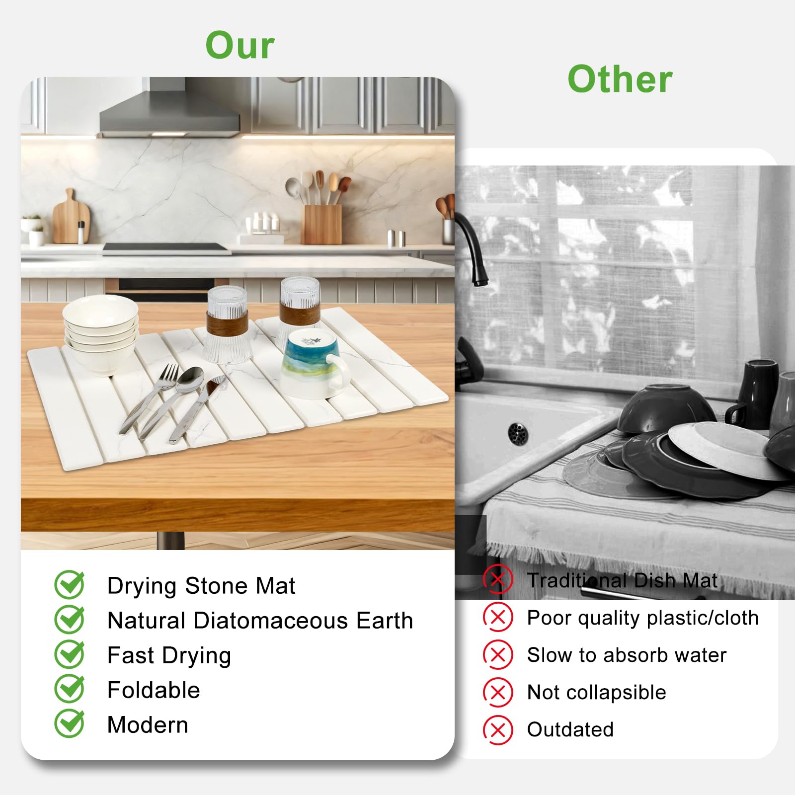 Non-slip surface of EKRHORBY mat keeps dishes secure on counter