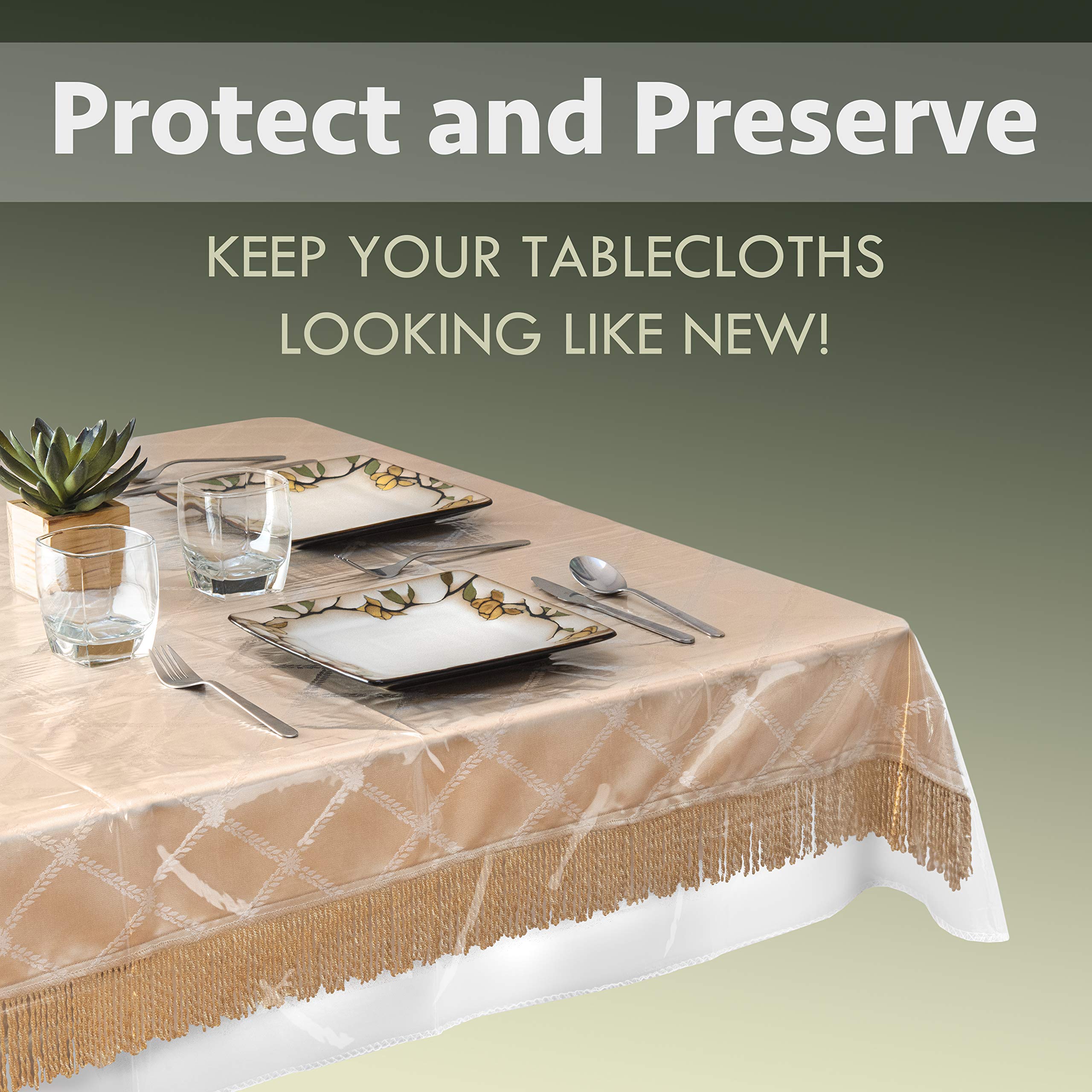 Elaine Karen clear vinyl protector on table surface for versatile dining use.