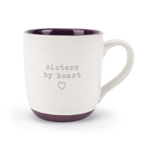 Elanze Designs Sisters By Heart speckled purple mug front view for daily coffee.