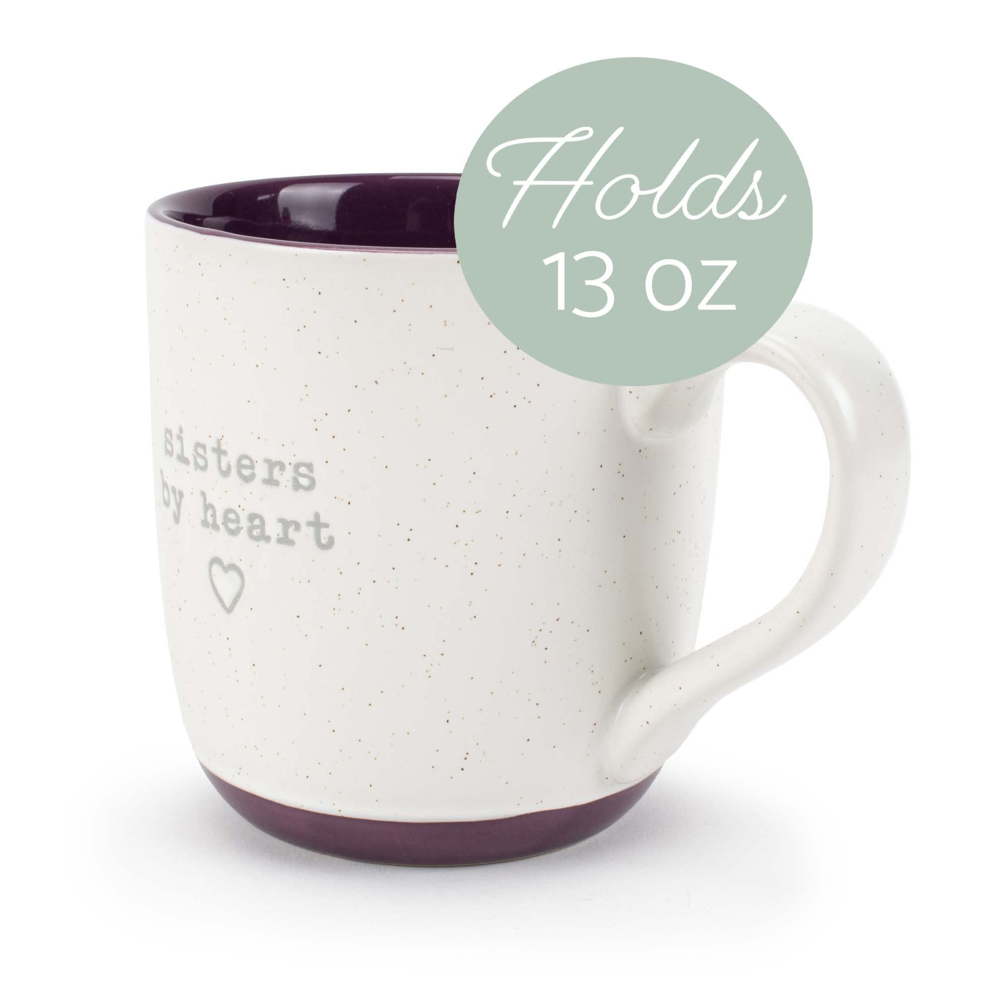 Elanze Designs Sisters By Heart speckled purple mug interior color contrasts beautifully.