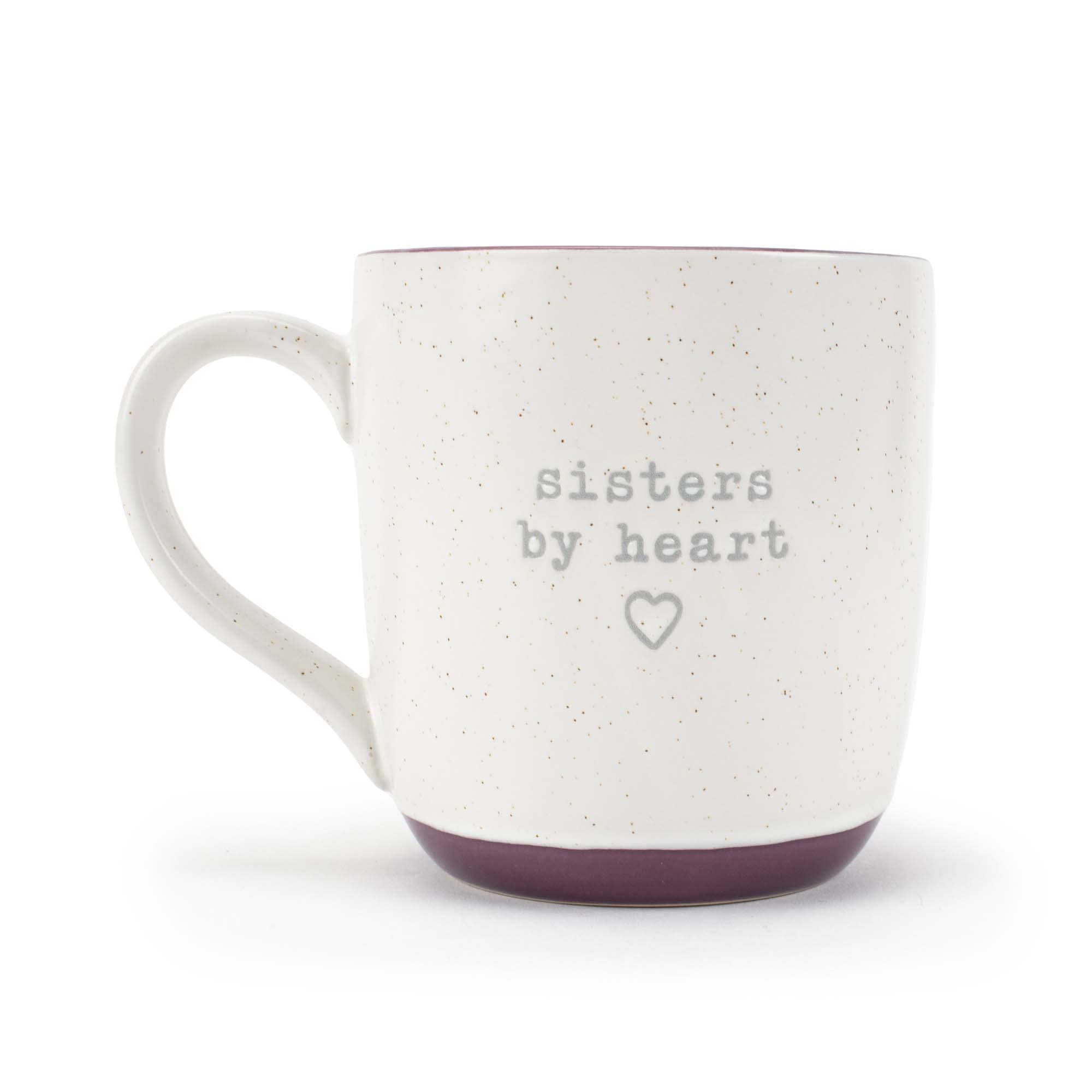 Elanze Designs Sisters By Heart mug side handle showcases comfortable grip for hot drinks.