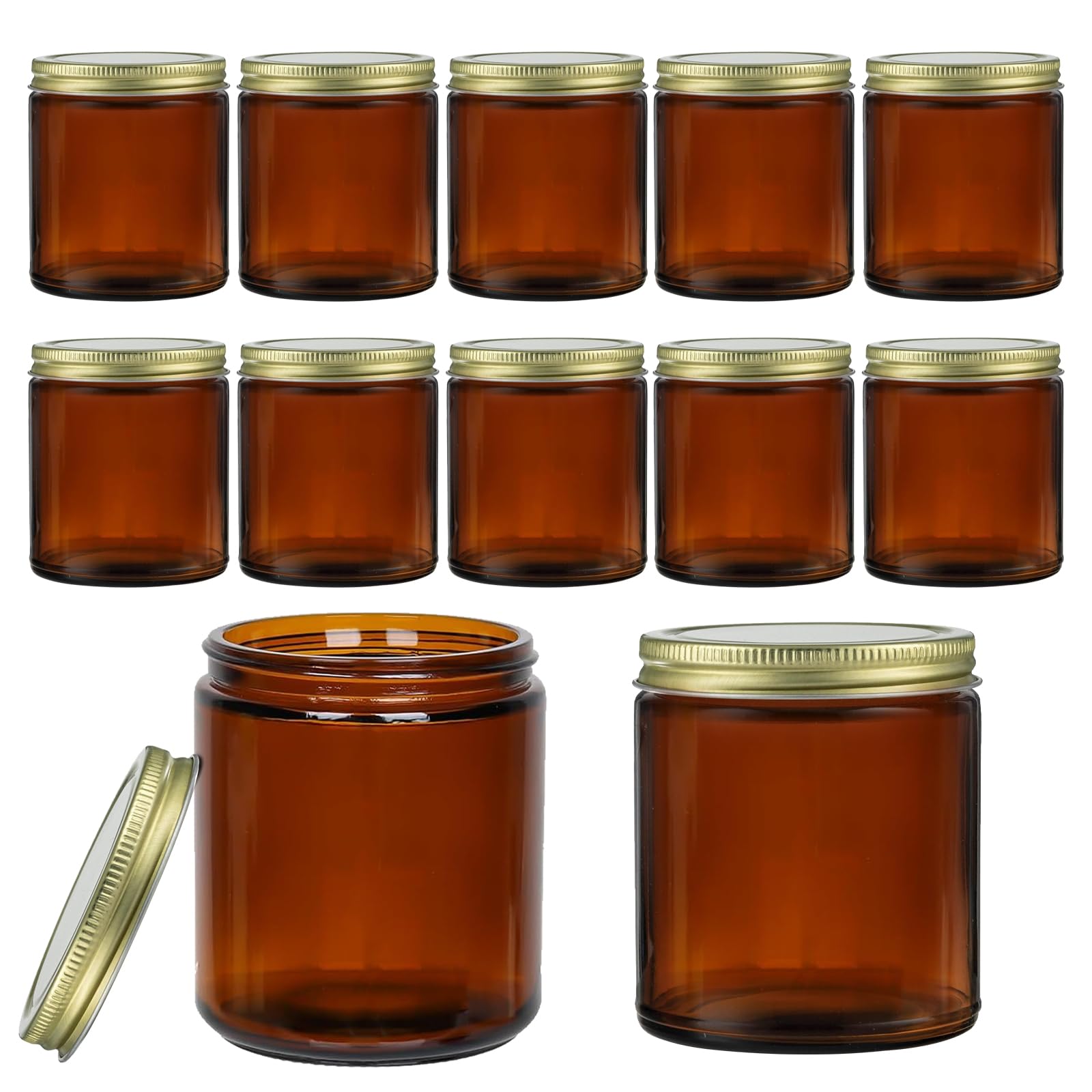 ELAORY amber glass jar 8oz with lid, ideal for candles, spices, or cosmetics.