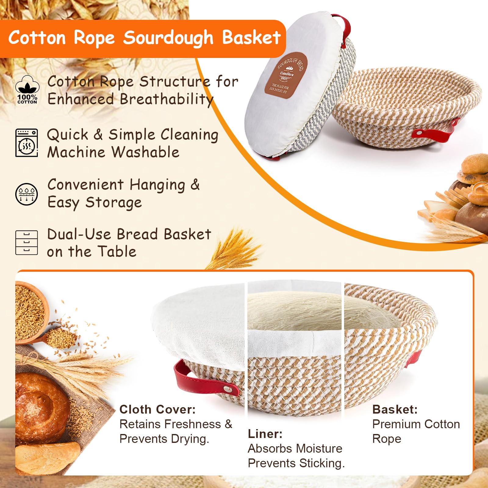 ElatedMore Sourdough Starter Kit oval basket to shape consistent loaves.