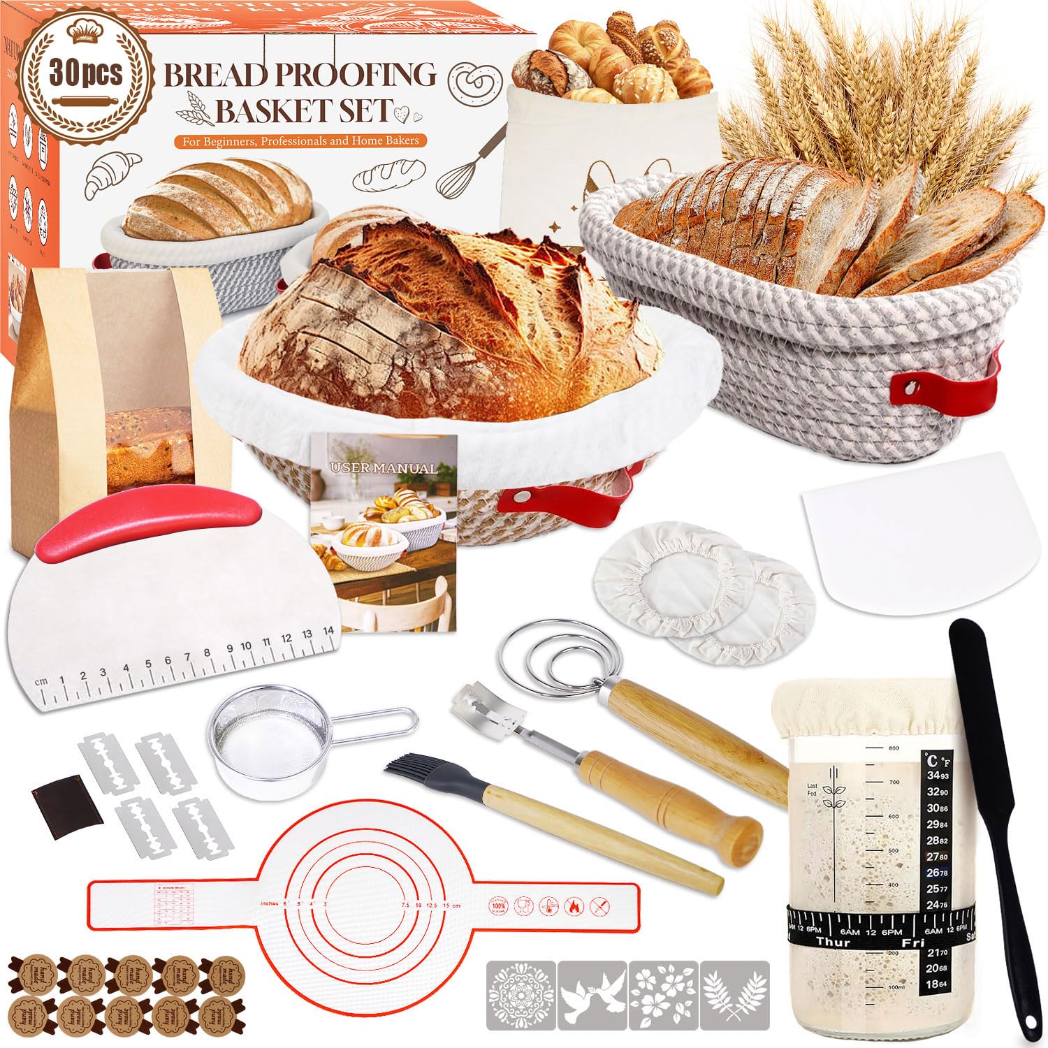 ElatedMore Sourdough Starter Kit round basket for even proofing and airy loaves.