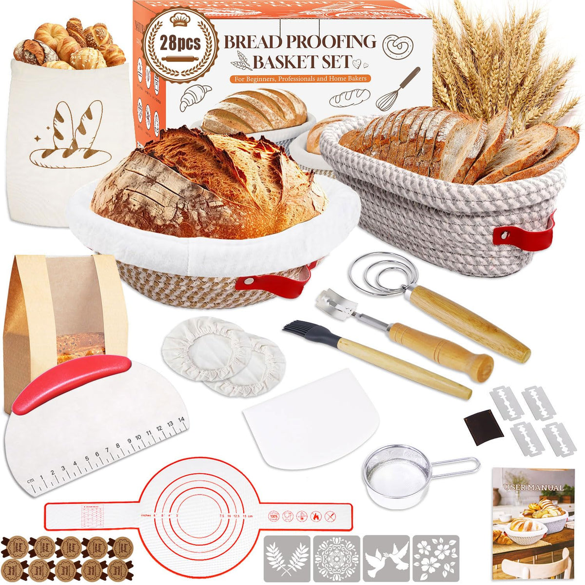 ElatedMore sourdough starter kit with round proofing basket shows breathable design for even fermentation.