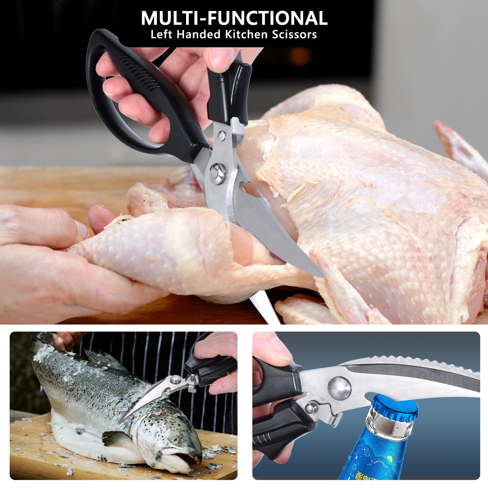 Eleckey left-handed kitchen scissors one-handed use with grease resistance