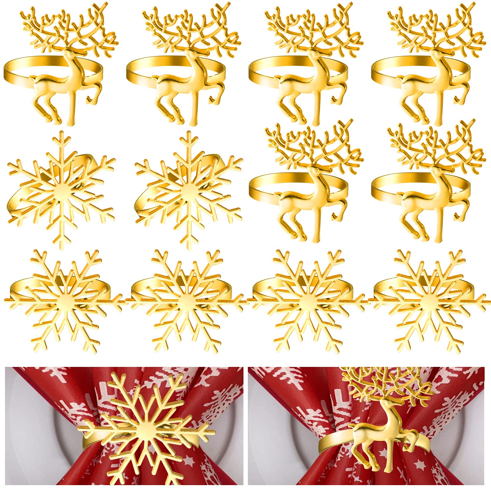 ELECLAND gold deer and snowflake napkin ring enhances holiday table settings.