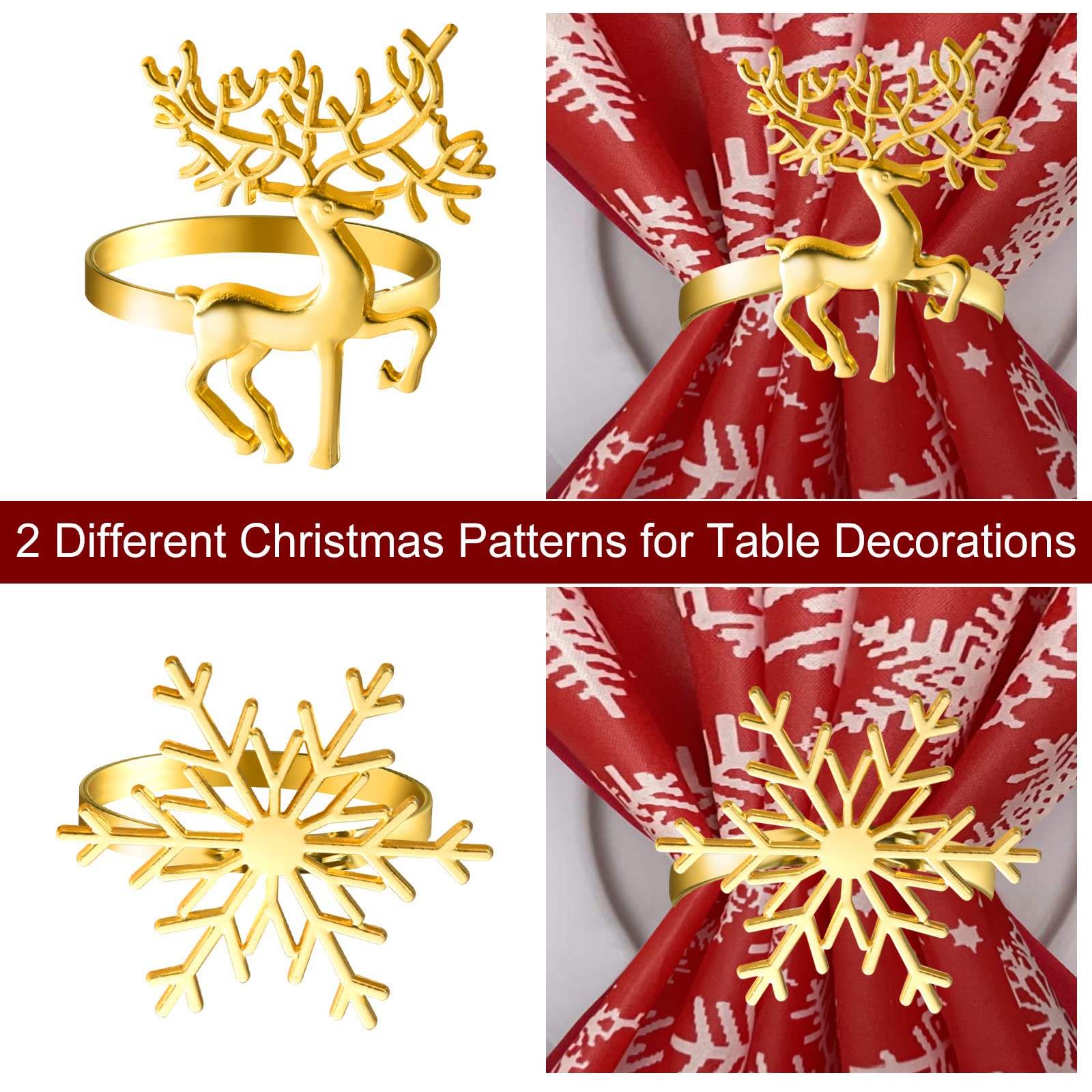 ELECLAND gold deer and snowflake napkin ring adds festive charm to dinners.