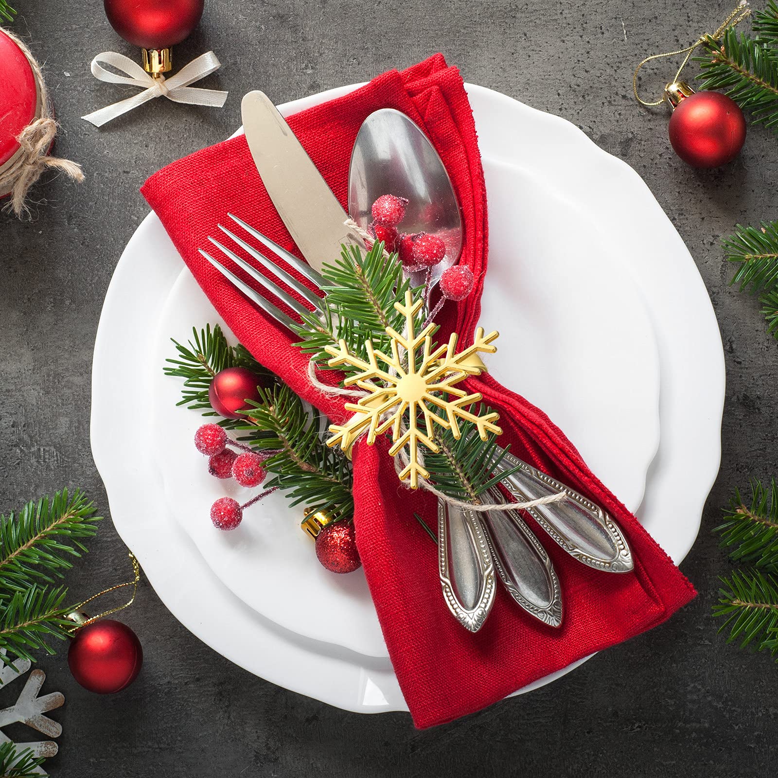 ELECLAND gold Christmas napkin ring set makes table decor easy.