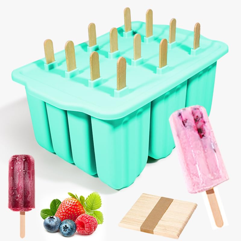 Elecphbo 12-cavity silicone popsicle molds in green with easy release for homemade pops