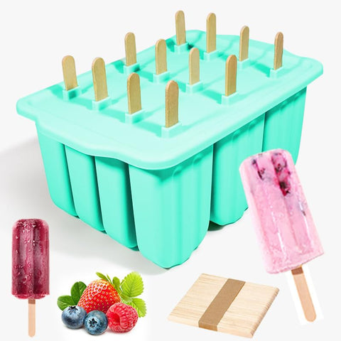 Elecphbo 12-cavity silicone popsicle molds in green with easy release for homemade pops