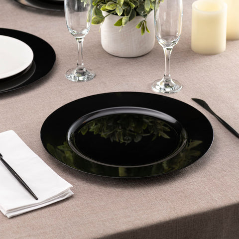 Elegant Disposables 13-inch charger plate on table protects linens and simplifies cleanup