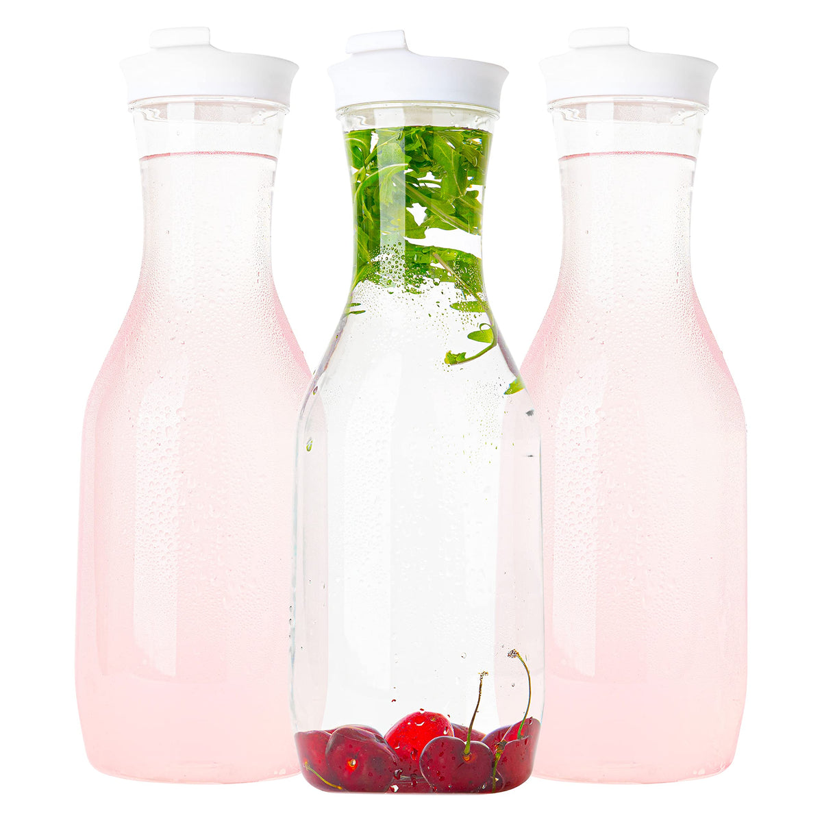 Elegant Disposables clear pitcher with flip-top lid, 50 oz, ideal for water and juice service