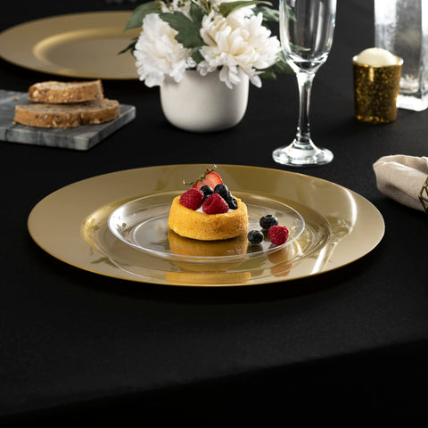 ELEGANT DISPOSABLES serving platter in gold for elegant presentations.