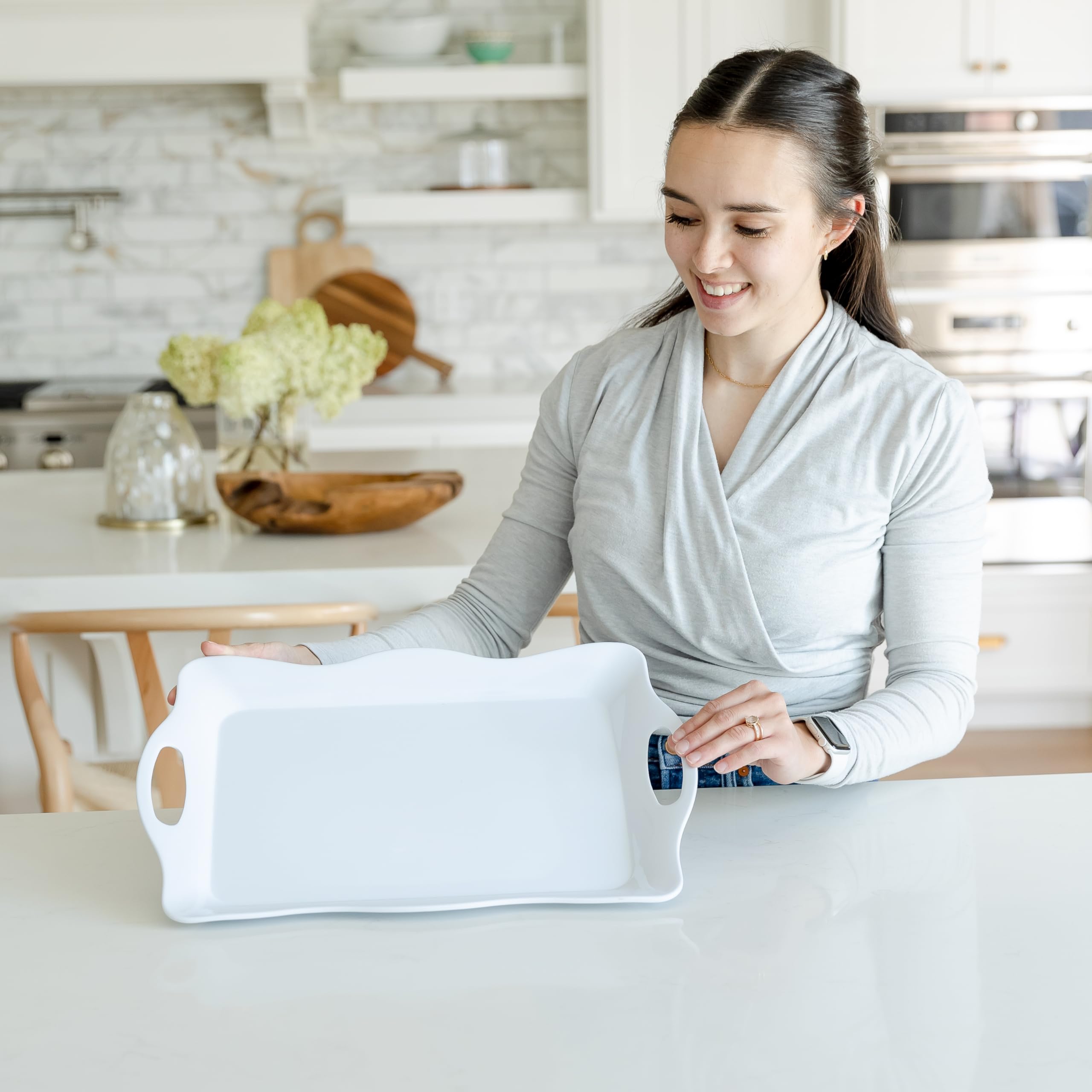 Dishwasher-safe Elegant Eats melamine tray designed for quick cleanup