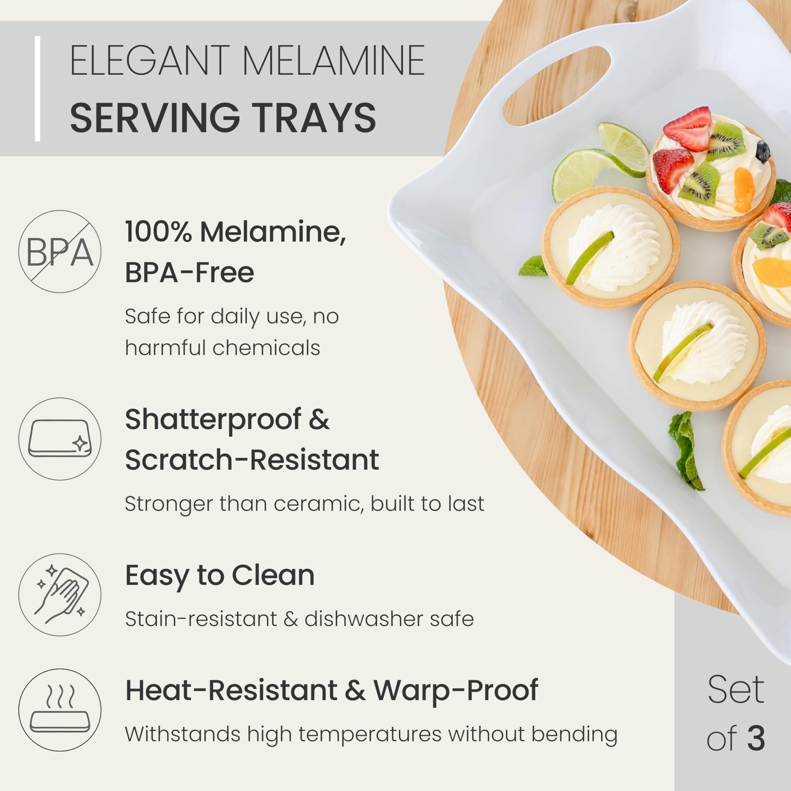 Elegant Eats tray with side handles shown in white finish for stable transport