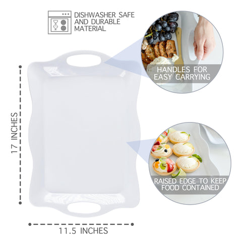Rectangular white melamine tray with smooth inner surface for effortless cleaning