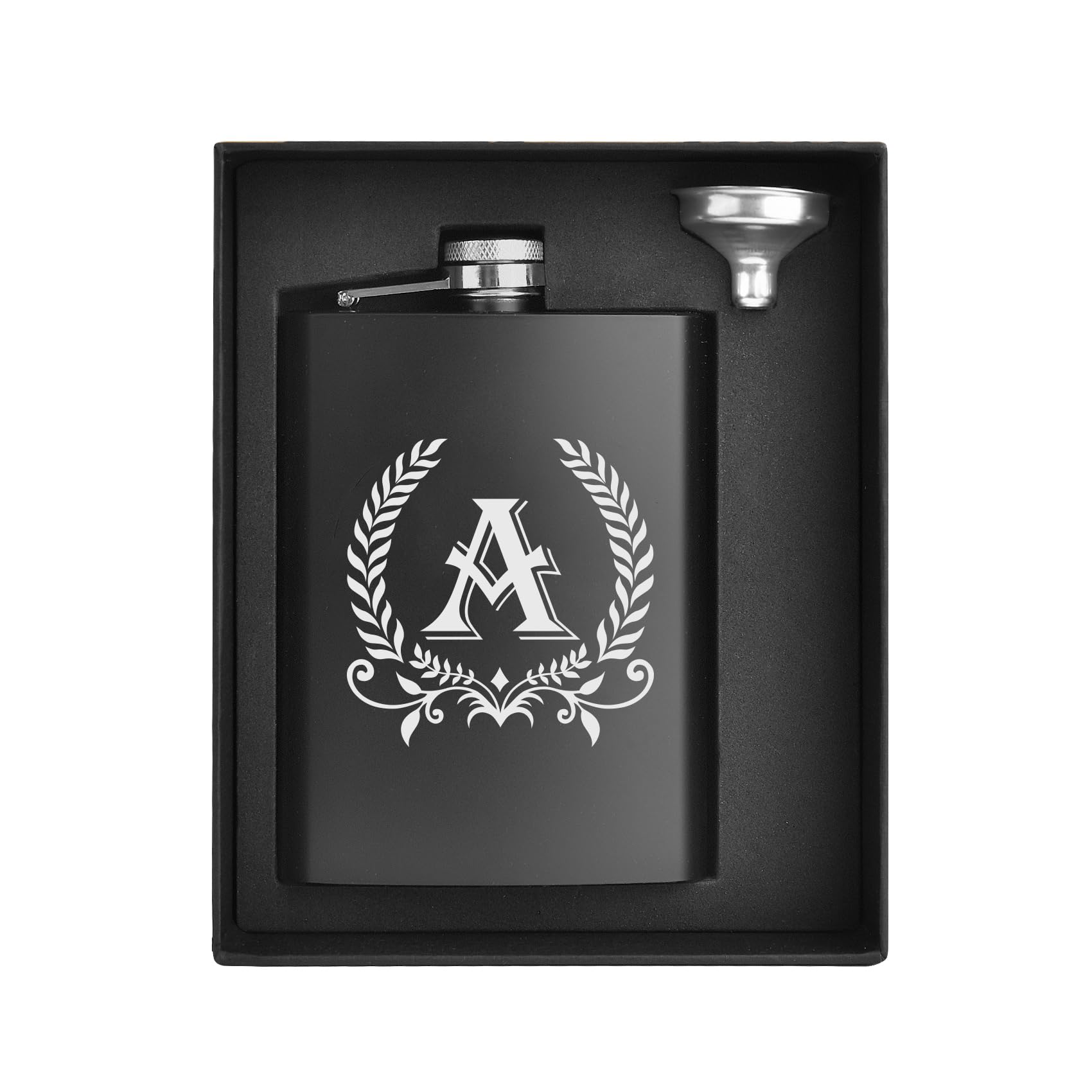 ELEGANTPARK hip flask with engraved letter A for a personalized monogram gift
