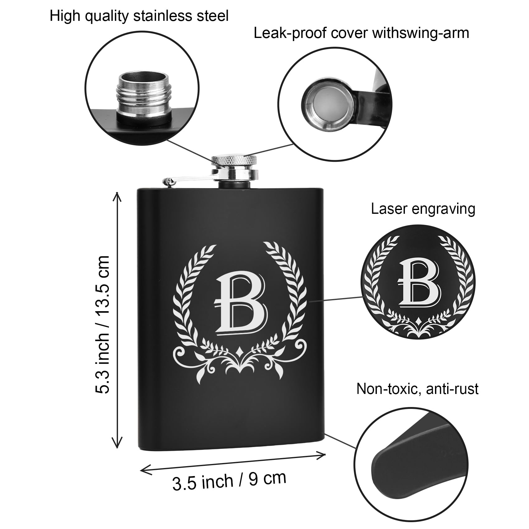 ELEGANTPARK hip flask 8oz stainless steel with branch engraving ideal for on-the-go enjoyment