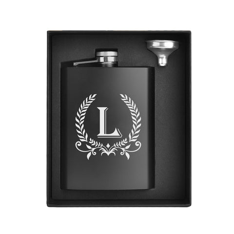 ELEGANTPARK hip flask with initials engraving and branch design.