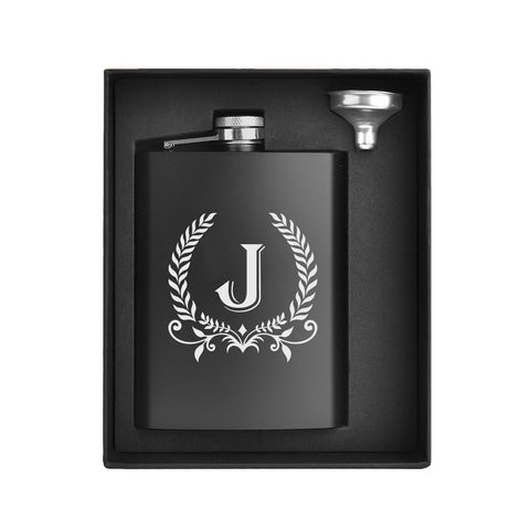 ELEGANTPARK hip flask with initials monogram on brushed stainless steel.