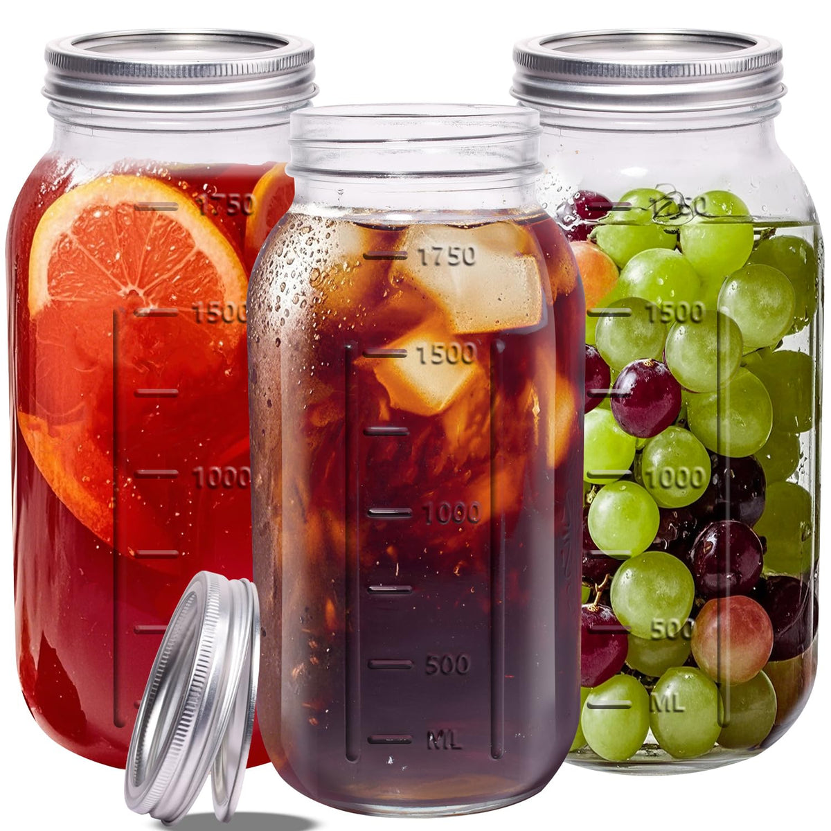 ElegantTime 64 oz wide-mouth mason jar trio for canning and storage