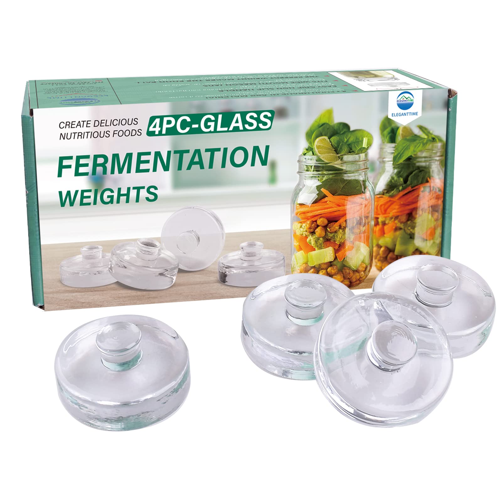 Eleganttime easy-grip fermentation weight under brine in a wide-mouth jar for stable fermentation