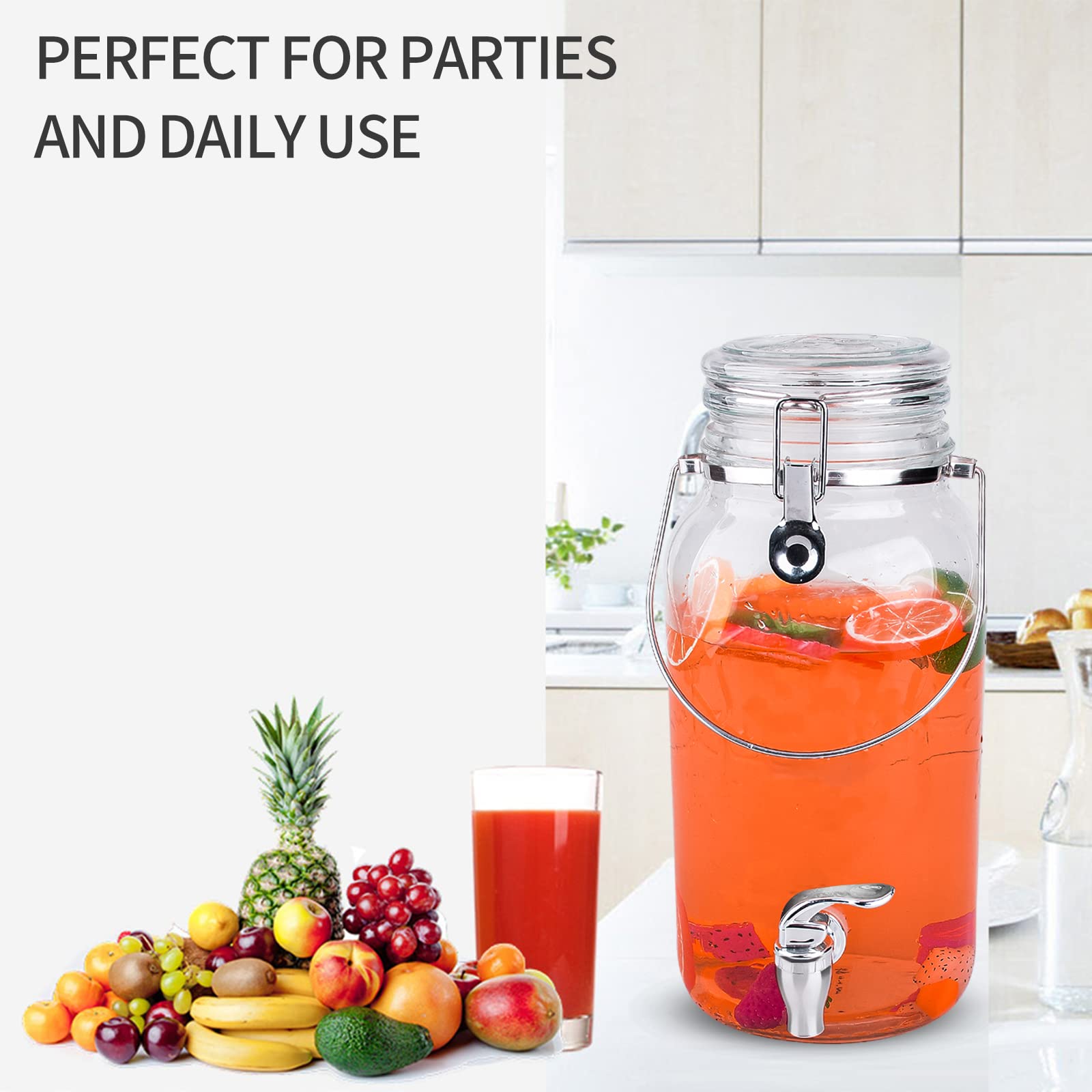 Eleganttime thick glass dispenser with non-drip spigot to prevent spills