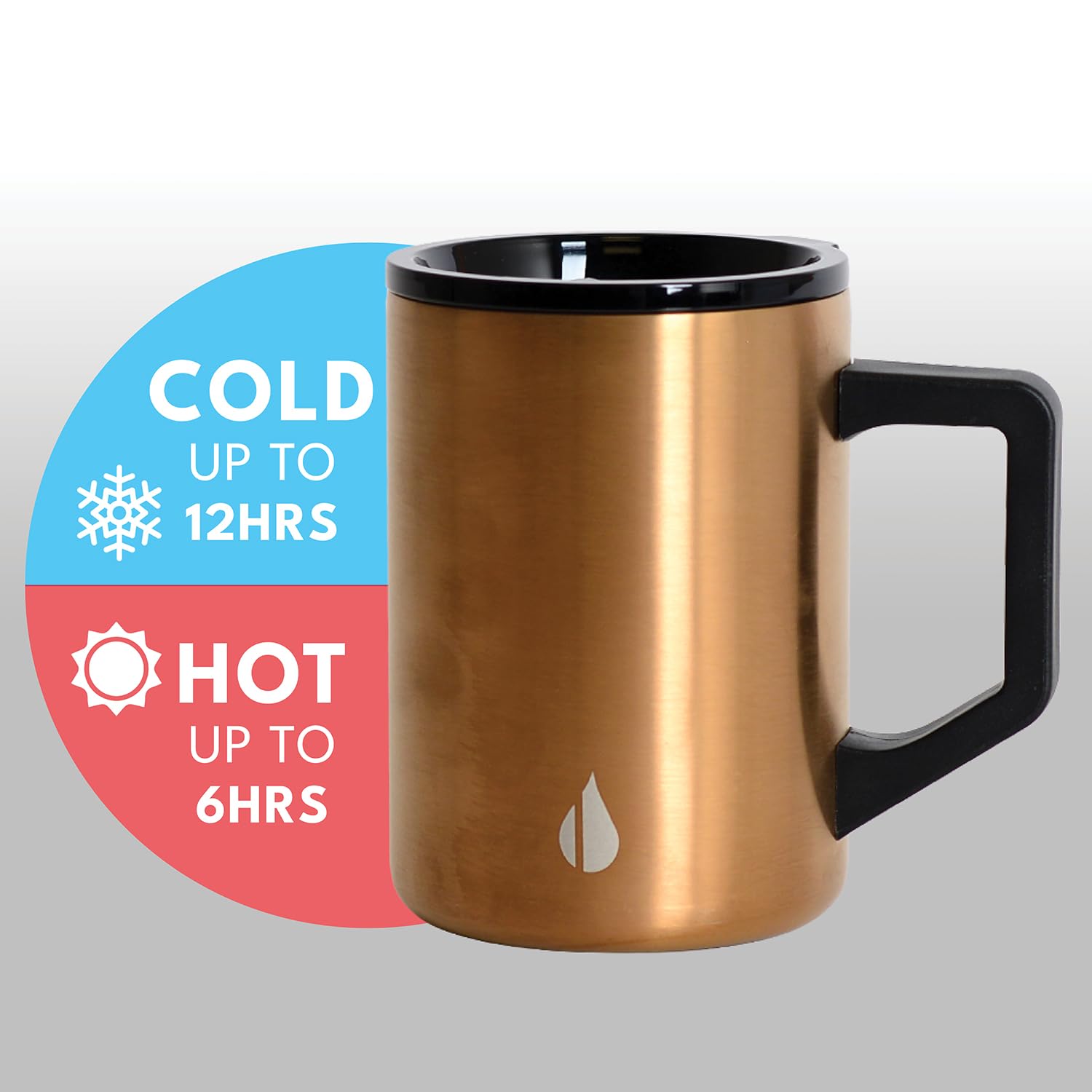 Elemental copper-lined interior maintains drink warmth longer.