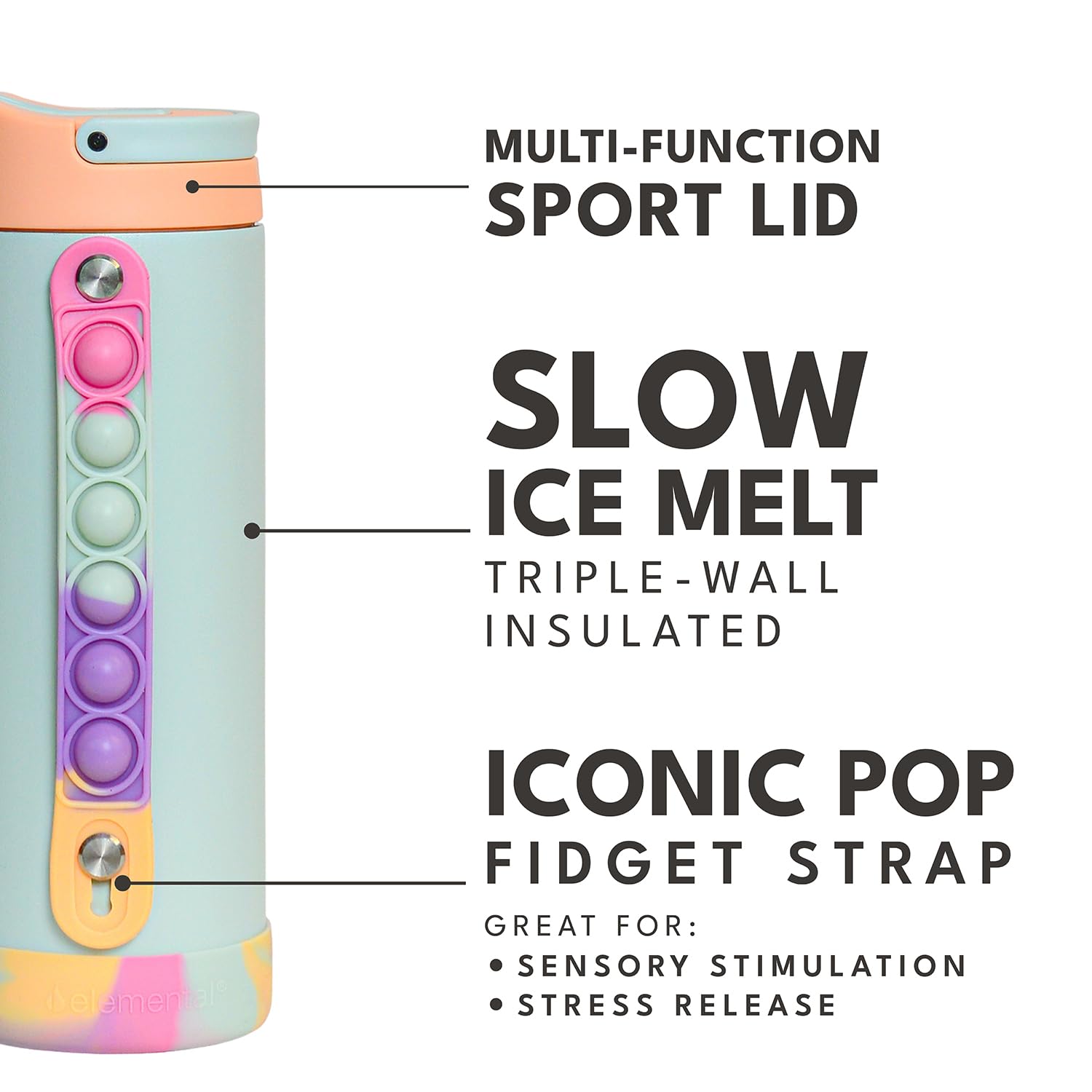 Elemental Iconic Kids Water Bottle fits backpacks and lunchboxes for school days