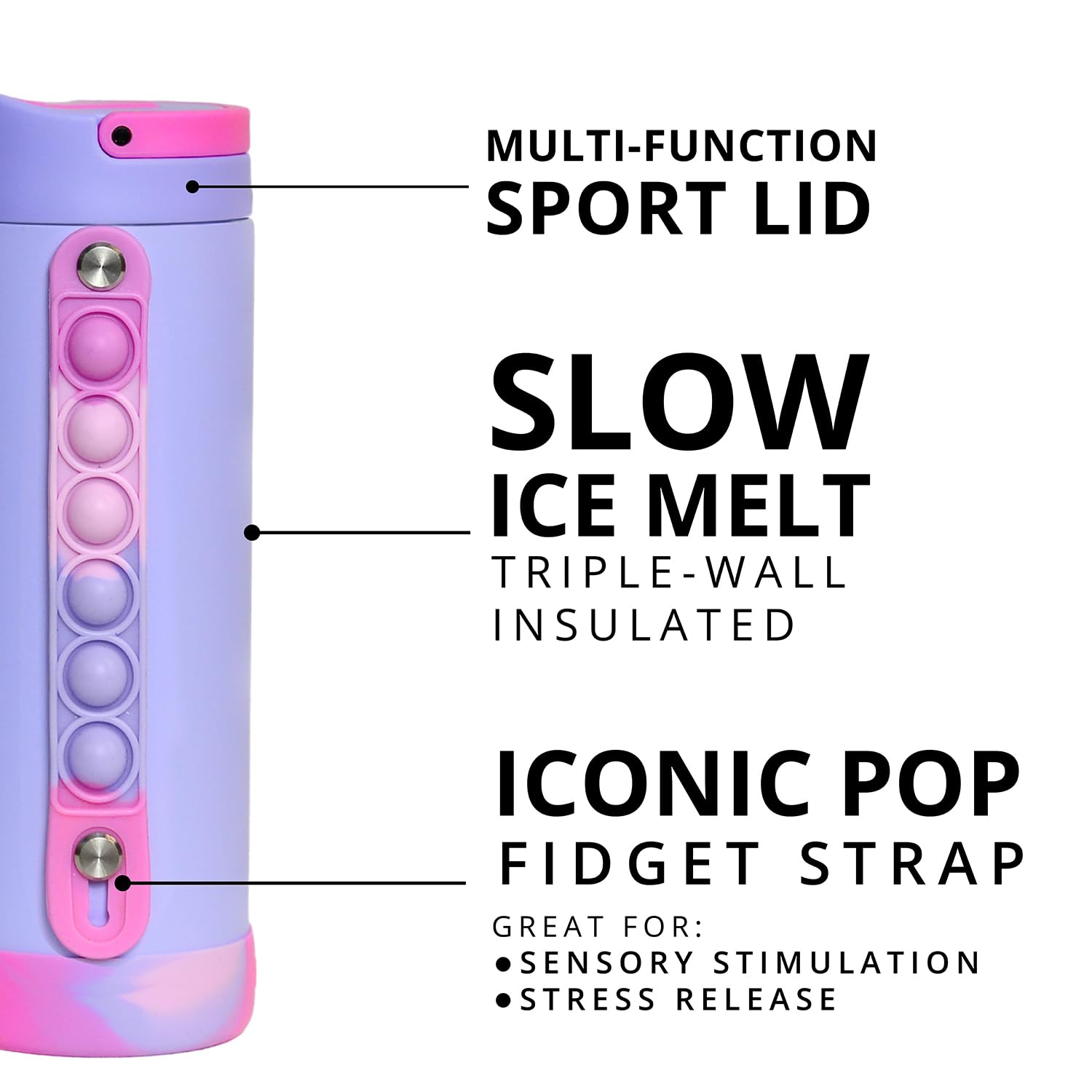 Elemental Iconic Lilac Tie Dye 14oz bottle for kids.