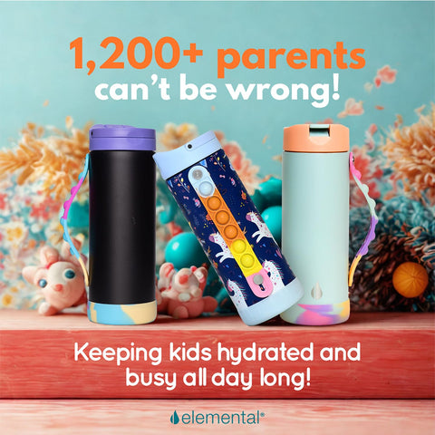 Elemental Iconic Kids Water Bottle with removable strap for hands-free carrying